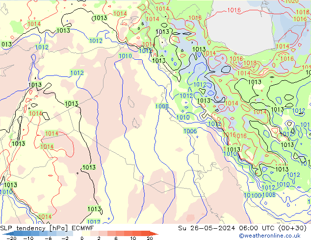 SLP tendency ECMWF Su 26.05.2024 06 UTC