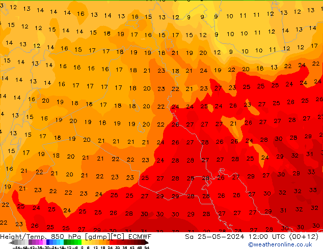 Z500/Rain (+SLP)/Z850 ECMWF Sa 25.05.2024 12 UTC