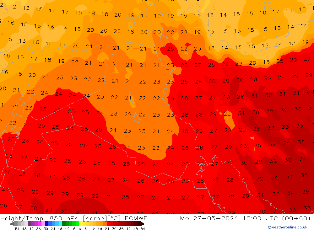 Z500/Rain (+SLP)/Z850 ECMWF lun 27.05.2024 12 UTC