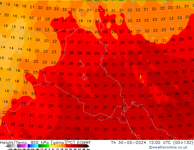 Z500/Rain (+SLP)/Z850 ECMWF  30.05.2024 12 UTC