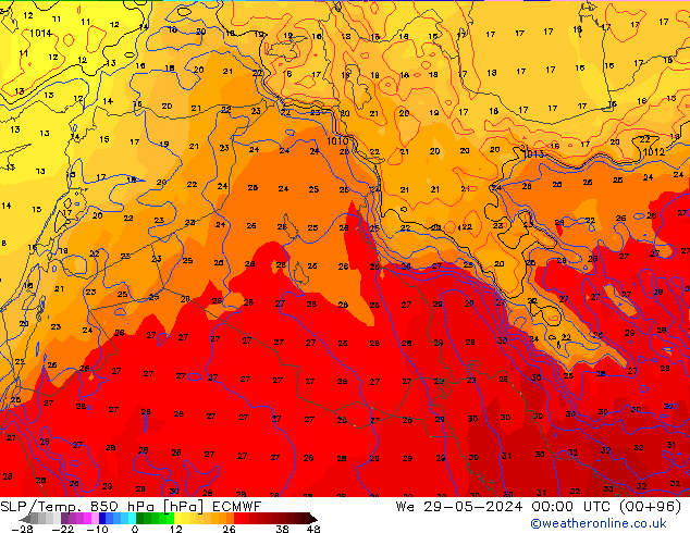 SLP/Temp. 850 hPa ECMWF St 29.05.2024 00 UTC