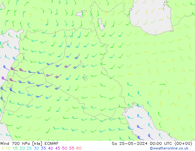 Wind 700 hPa ECMWF Sa 25.05.2024 00 UTC