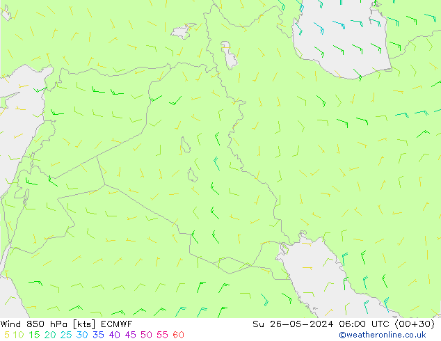 Vento 850 hPa ECMWF Dom 26.05.2024 06 UTC