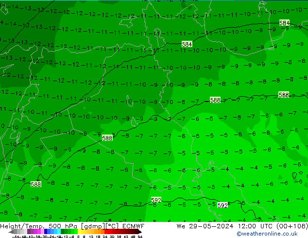 Z500/Rain (+SLP)/Z850 ECMWF mer 29.05.2024 12 UTC