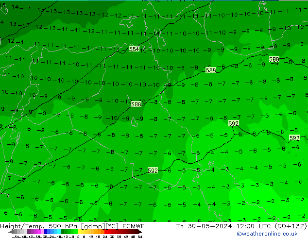 Z500/Rain (+SLP)/Z850 ECMWF  30.05.2024 12 UTC