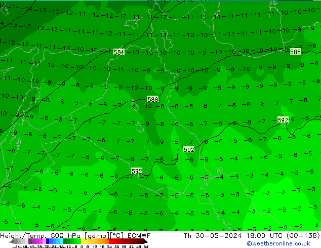 Z500/Rain (+SLP)/Z850 ECMWF Qui 30.05.2024 18 UTC