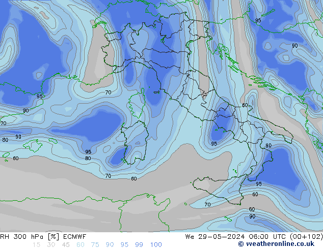 300 hPa Nispi Nem ECMWF Çar 29.05.2024 06 UTC