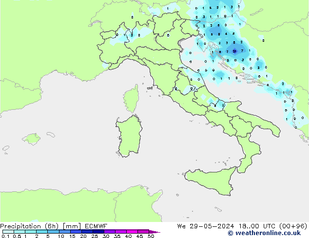 Precipitation (6h) ECMWF St 29.05.2024 00 UTC