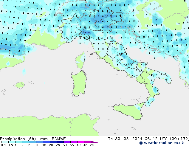 Z500/Rain (+SLP)/Z850 ECMWF Čt 30.05.2024 12 UTC