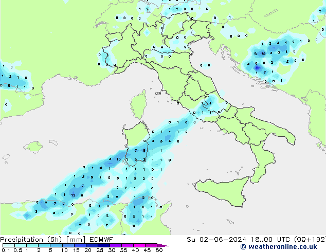 Z500/Yağmur (+YB)/Z850 ECMWF Paz 02.06.2024 00 UTC