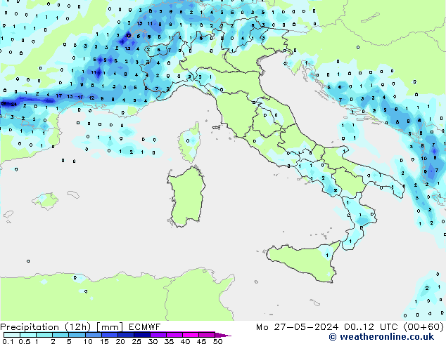 Precipitación (12h) ECMWF lun 27.05.2024 12 UTC