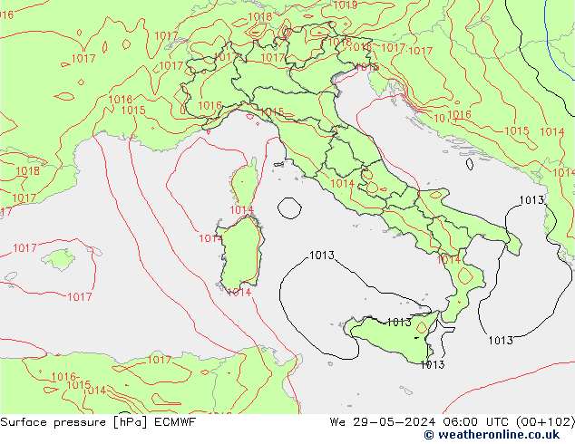 Bodendruck ECMWF Mi 29.05.2024 06 UTC