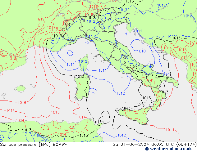 Pressione al suolo ECMWF sab 01.06.2024 06 UTC