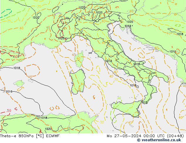 Theta-e 850hPa ECMWF Mo 27.05.2024 00 UTC