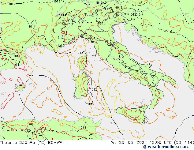 Theta-e 850hPa ECMWF  29.05.2024 18 UTC