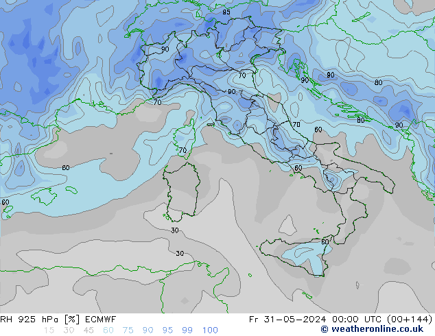 RH 925 hPa ECMWF Fr 31.05.2024 00 UTC