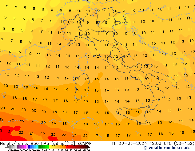 Z500/Rain (+SLP)/Z850 ECMWF Čt 30.05.2024 12 UTC