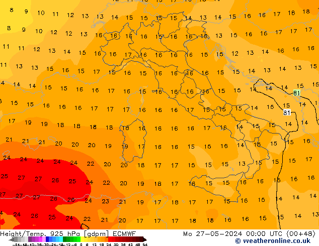 Height/Temp. 925 hPa ECMWF Po 27.05.2024 00 UTC