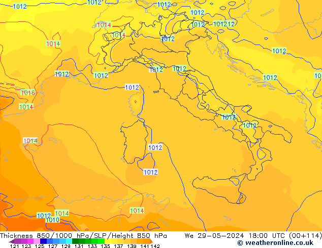 Thck 850-1000 hPa ECMWF We 29.05.2024 18 UTC