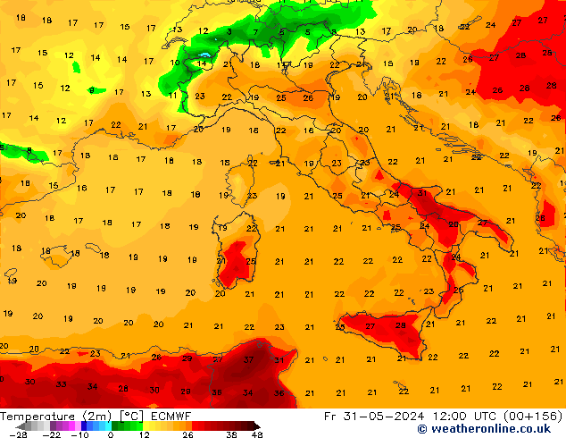 Temperatura (2m) ECMWF Sex 31.05.2024 12 UTC