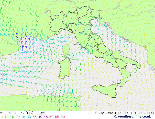 wiatr 900 hPa ECMWF pt. 31.05.2024 00 UTC