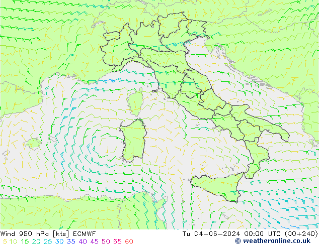 Wind 950 hPa ECMWF di 04.06.2024 00 UTC