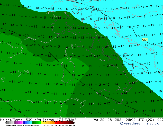 Z500/Rain (+SLP)/Z850 ECMWF śro. 29.05.2024 06 UTC