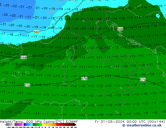 Z500/Rain (+SLP)/Z850 ECMWF Fr 31.05.2024 00 UTC