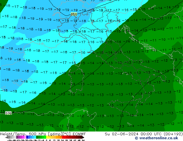 Z500/Yağmur (+YB)/Z850 ECMWF Paz 02.06.2024 00 UTC