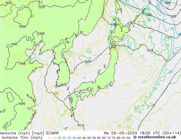 Eşrüzgar Hızları mph ECMWF Çar 29.05.2024 18 UTC