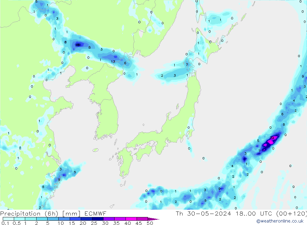 Z500/Rain (+SLP)/Z850 ECMWF czw. 30.05.2024 00 UTC