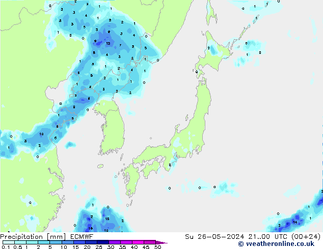 Precipitation ECMWF Su 26.05.2024 00 UTC