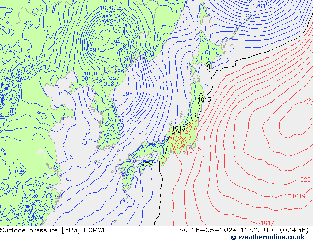 pressão do solo ECMWF Dom 26.05.2024 12 UTC