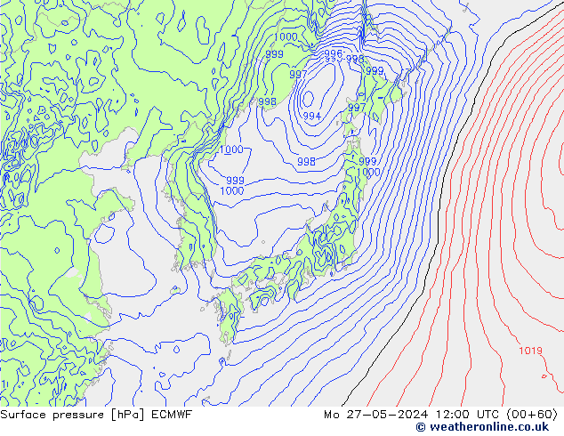 Atmosférický tlak ECMWF Po 27.05.2024 12 UTC