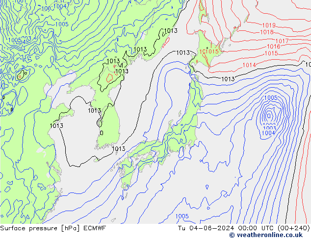 Surface pressure ECMWF Tu 04.06.2024 00 UTC