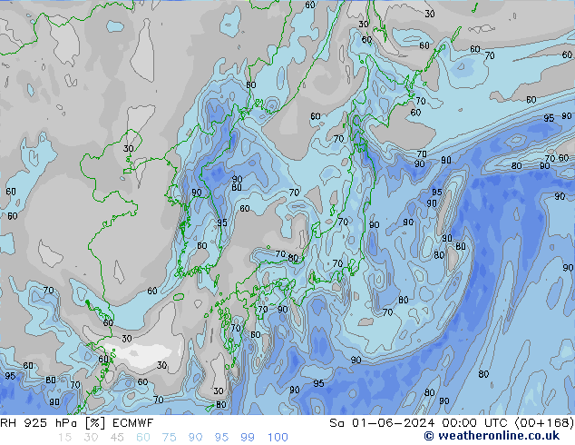 RH 925 hPa ECMWF Sa 01.06.2024 00 UTC