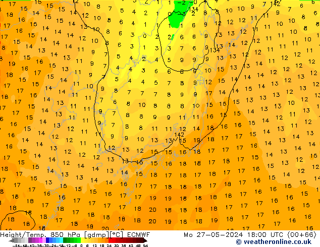 Z500/Rain (+SLP)/Z850 ECMWF lun 27.05.2024 18 UTC