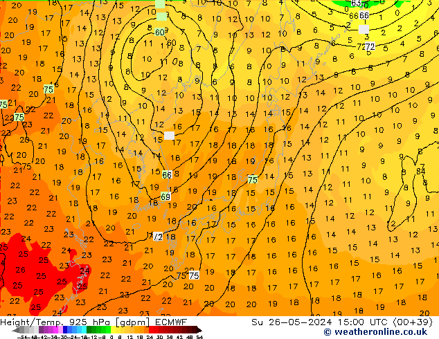 Height/Temp. 925 hPa ECMWF Su 26.05.2024 15 UTC