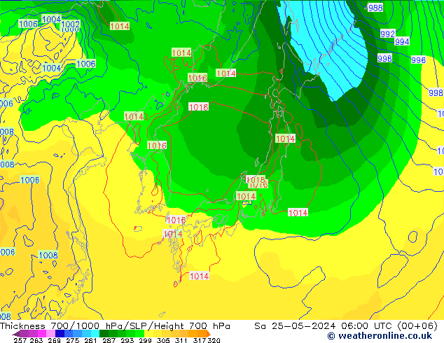 Thck 700-1000 hPa ECMWF Sa 25.05.2024 06 UTC