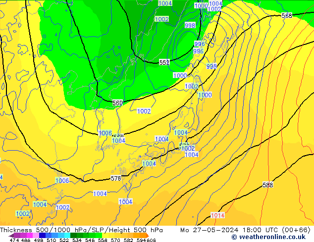 Thck 500-1000hPa ECMWF Mo 27.05.2024 18 UTC