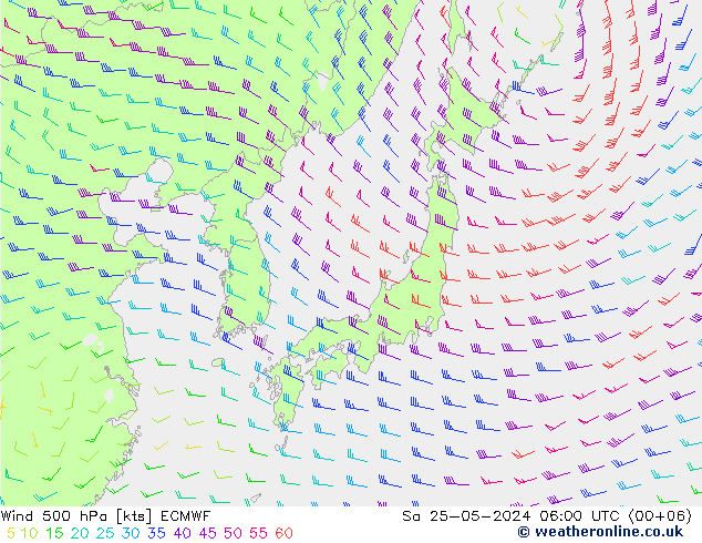 Wind 500 hPa ECMWF Sa 25.05.2024 06 UTC