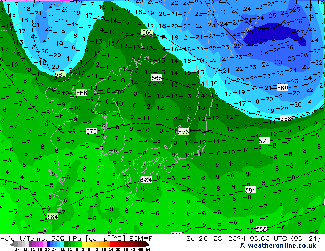 Height/Temp. 500 hPa ECMWF Su 26.05.2024 00 UTC