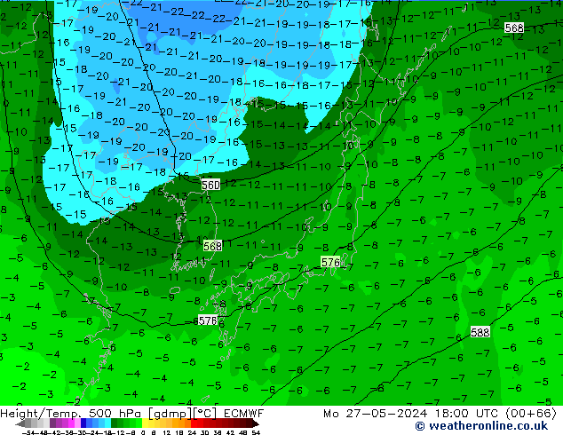 Z500/Rain (+SLP)/Z850 ECMWF lun 27.05.2024 18 UTC