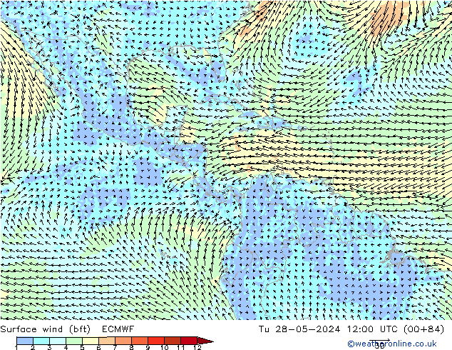 Rüzgar 10 m (bft) ECMWF Sa 28.05.2024 12 UTC