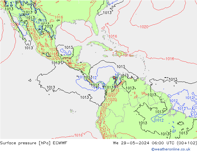 pressão do solo ECMWF Qua 29.05.2024 06 UTC