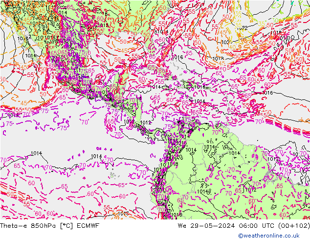 Theta-e 850hPa ECMWF We 29.05.2024 06 UTC