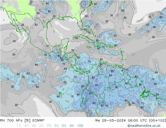 RH 700 hPa ECMWF We 29.05.2024 06 UTC