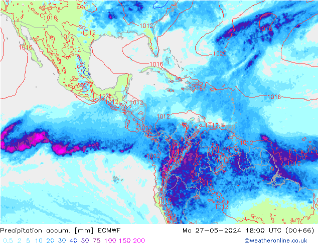 Precipitation accum. ECMWF pon. 27.05.2024 18 UTC