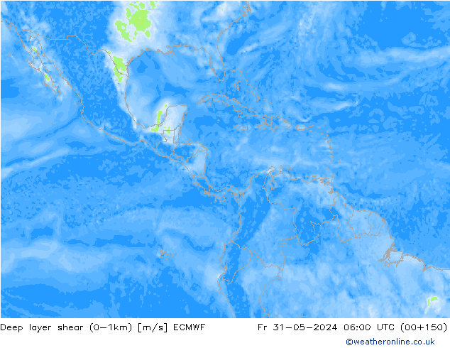 Deep layer shear (0-1km) ECMWF пт 31.05.2024 06 UTC