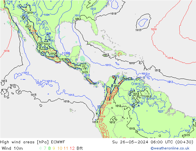 High wind areas ECMWF Вс 26.05.2024 06 UTC